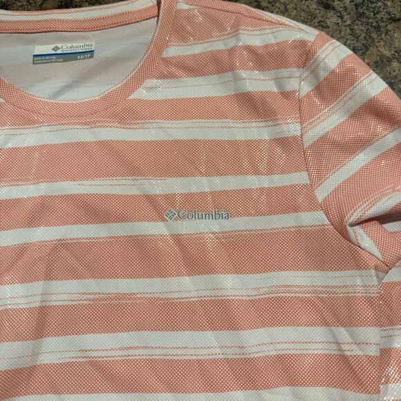 Columbia Top Sun Deflector Y2K Outdoor Hiking Minimalist Stripe Salmon White XS - Picture 4 of 8